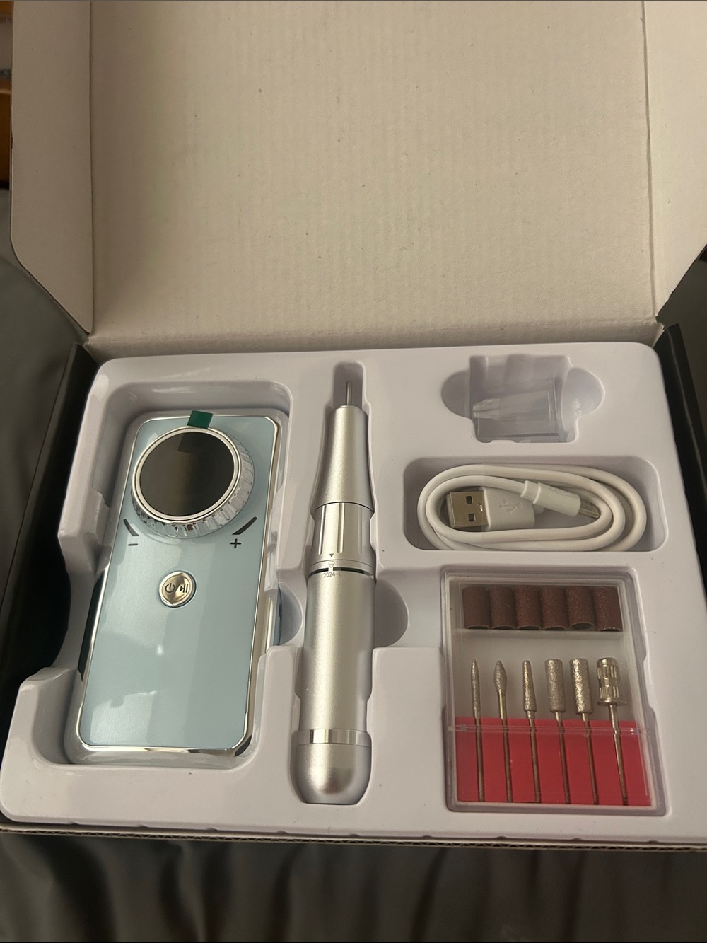 Portable Electric Nail Drill Kit in Light Blue and Silver